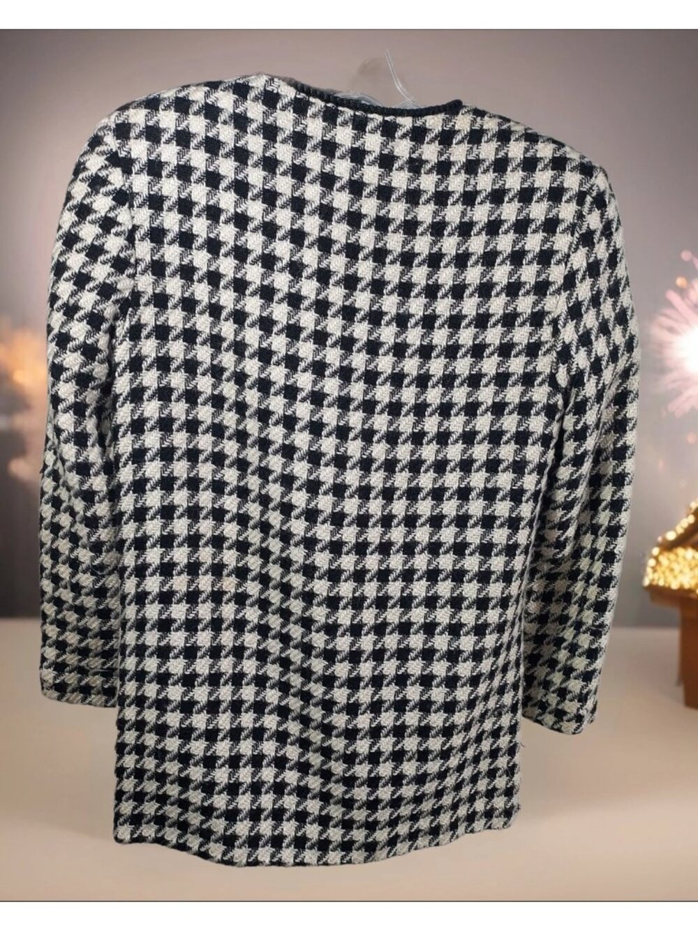 Blazer Houndstooth Retro Plymouth Size 6 Ornate Gold Buttons Professional Wear - Picture 2 of 14